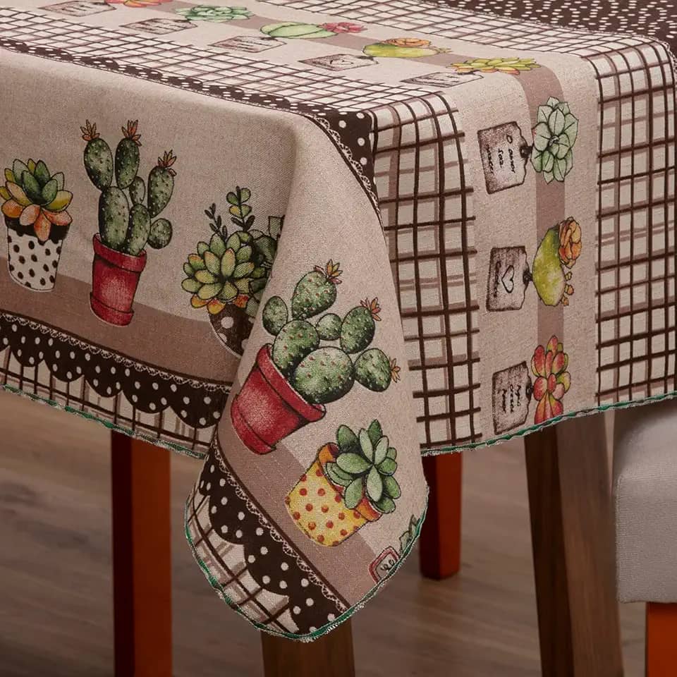 Toalha de Mesa Rustica Premium 1,40 M x 1,40 M, Tecido Linhão, Composição 65% Algodão e 35% Poliéster 4 Lugares (Cacto)