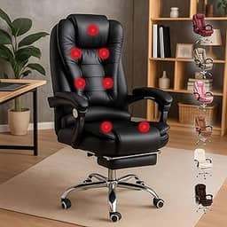 Cadeira Escritório Presidente 7 Pontos de Massagem Ergonômica Giratória (Preto)