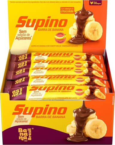 Banana Brasil - Barra De Frutas Supino Zero Banana Com Cobertura Chocolate Ao Leite - (20 Unidades de 24g)