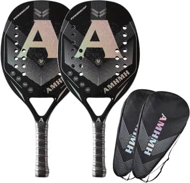 Kit 2 Raquetes de Beach Tennis Profissionais de Fibra de Carbono 3K e 2 Bolsas porta-raquete