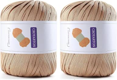 Pacote com 2 fios de ráfia para crochê, fio de algodão macio para crochê, bolsa de praia de verão, 228 jardas/fio de papel de fita de 100 g para iniciantes, bolsa de tricô manual DIY (marrom)