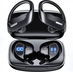 Fone de Ouvido Bluetooth, Fones de Ouvido Sem Fio Bluetooth 100H Play, Fones de Ouvido Traseiros à Prova d'água, com Microfone, Display LED, para Exercícios de Corrida Esportiva