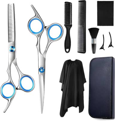 Kit Barbeiro Profissional 10 Peças - Tesoura de Cabeleireiro com Capa Protetora, Tesoura para Cortar Cabelo, Pentes e Acessórios para Barbearia ou Casa - Presente Ideal para Barbeiros e Cabeleireiros