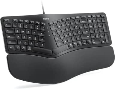 Nulea Teclado ergonômico RT05C com fio, teclado dividido com descanso de pulso acolchoado, pernas inclinadas ajustáveis, Plug and Play, cabo USB, compatível com Windows/Mac
