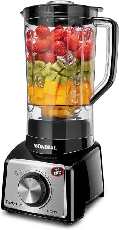 Liquidificador Turbo, Mondial, Preto/Inox, 1000W, 110V - L-1000 BI
