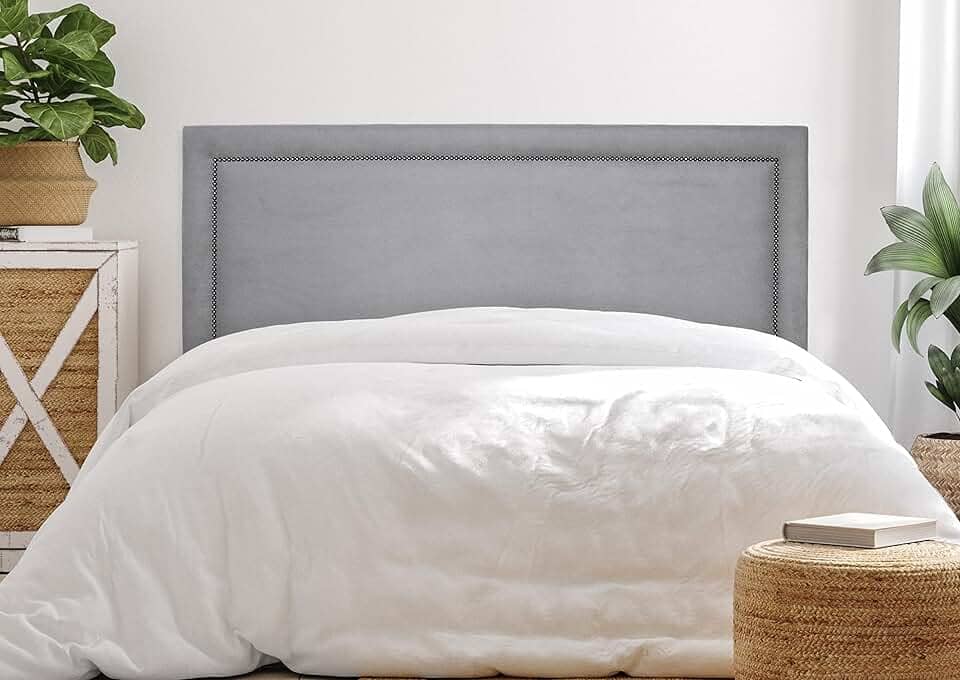 Cabeceira Casal Reta Luxo 140x60 Suede Cinza - Tachas Fumê