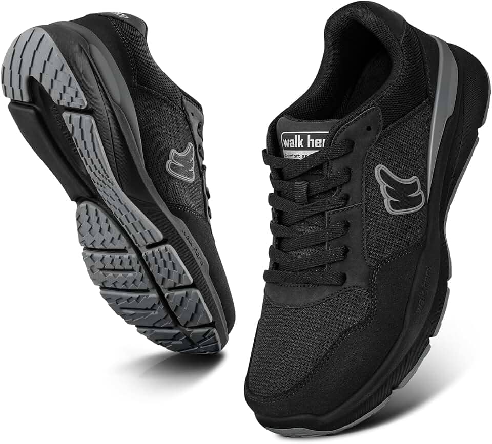 Tênis masculino de caminhada para fascite plantar, suporte de arco com sola de borracha antiderrapante, sapatos ortopédicos casuais confortáveis com bico largo