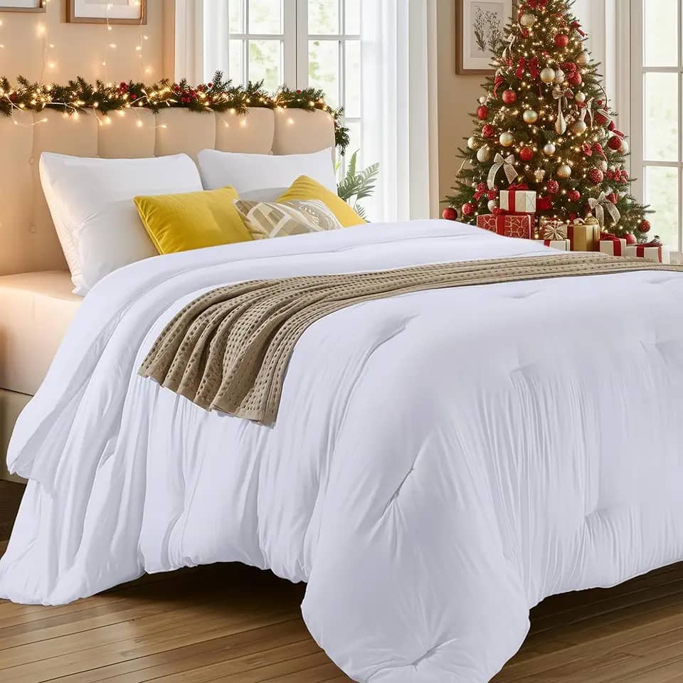 Utopia Bedding Edredom acolchoado alternativo para todas as estações - enchimento de edredom de microfibra com abas de canto - lavável na máquina - edredom de cama, branco, queen