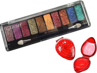Paleta de Sombras Infantil com Gliter, Batom ou Gloss Labial. Kit de Maquiagem Juvenil Adolescente Adulto, Todas as Idades