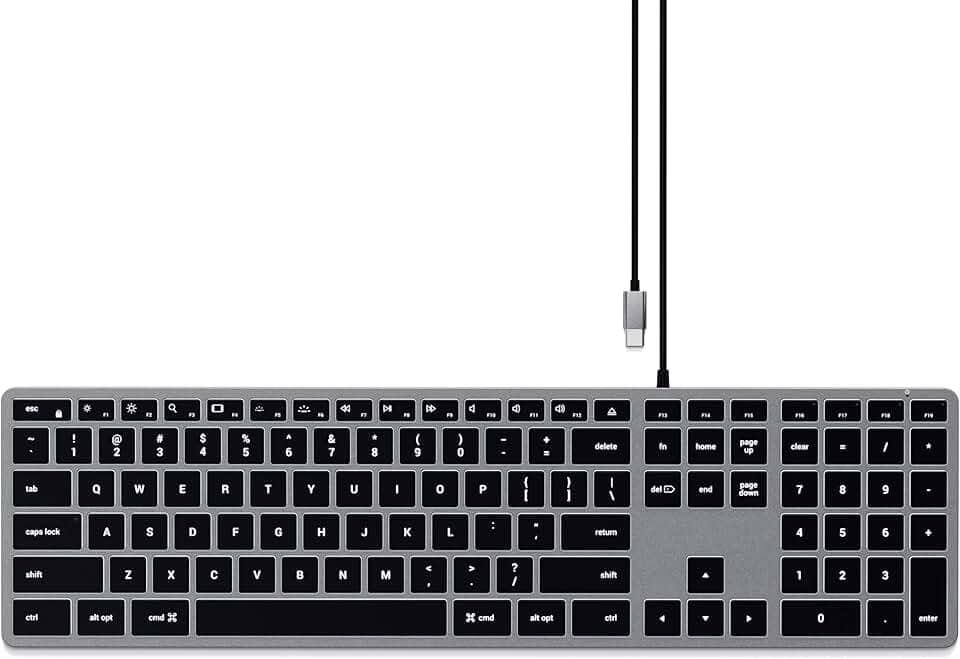 Satechi Teclado Slim W3 Iluminado com Cabo e Keypad Numérico - Teclas Iluminadas e conexão USB-C - Para M2/ M1 MacBook Pro/Air, M2/ M1 iPad Pro/Air, M2 Mac Mini, iMac M1