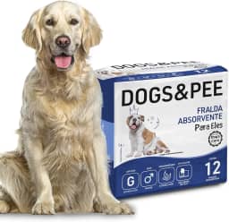 DOG’S CARE Dogs&Pee Fralda Descartável Para Cães Machos - Fralda Absorvente Para Cachorros Idosos e Filhotes - Tamanho G - Cintura 53 a 76cm - 12 Unidades
