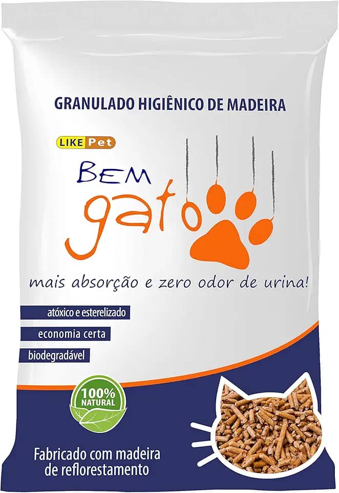 Granulado Higiênico de Madeira Bem Gato, Like Pet, Marrom, 15kg