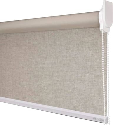 Cortina Persiana de Rolo, Rollon, rolô Blackout, black out, blacaute (Linho Bege - Acabamento Branco, 2,40 (lar) x 1,50 (alt) - SEM BANDÔ)