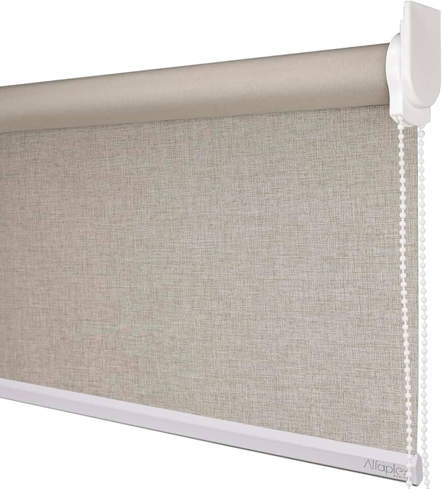 Cortina Persiana de Rolo, Rollon, rolô Blackout, black out, blacaute (Linho Bege - Acabamento Branco, 2,40 (lar) x 1,50 (alt) - SEM BANDÔ)