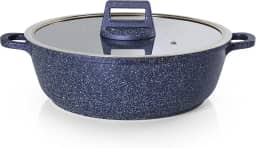 MODA DO CHEF Panela Caçarola Baixa Antiaderente Premium com Tampa em Vidro 28cm Graniflon Azul Capacidade 5L Design Moderno