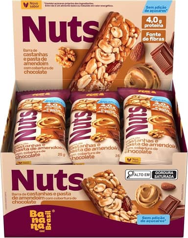 Banana Brasil - Barra De Castanhas Nuts e Pasta De Amendoim Com Cobertura de Chocolate - (12 unidades de 25g)