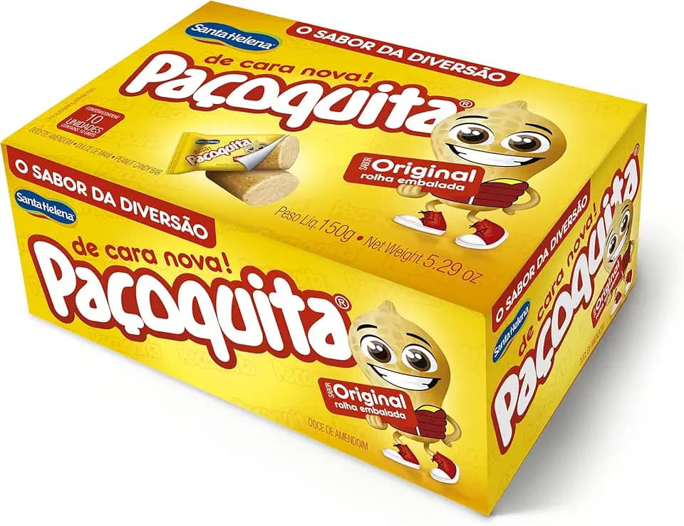 PAÇOQUITA QUADRADA EMBALADA DISPLAY DE 1KG COM 50 UNIDADES DE 20G