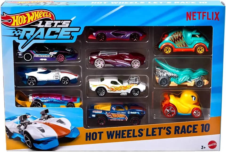 Hot Wheels Diecast Veículo de Brinquedo Let's Race Embalagem com 10 Carros Surpresa para crianças a partir de 3 anos