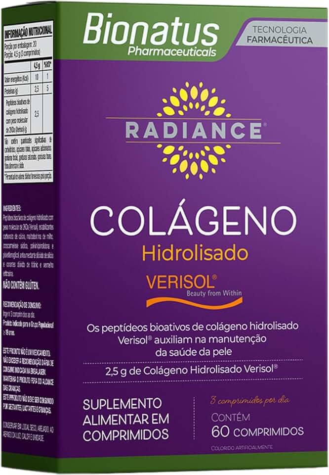 Bionatus, Radiance, Colágeno hidrolizado, Verisol, Suplemento alimentar, Colágeno Hidrolisado Verisol 2,5g, 60 cápsulas • 20 doses, Roxo