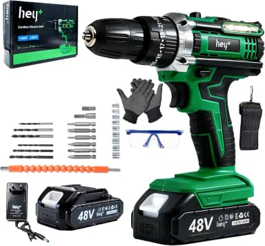 Furadeira de impacto e parafusadeira 3 em 1 de 48V, kit completo com controle de precisão 25+3, interruptor de velocidade variável para furar e parafusar em madeira e metal