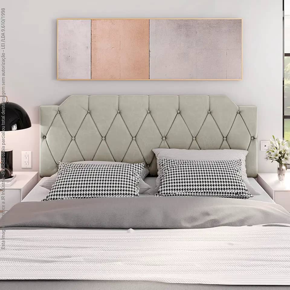 Cabeceira Box Estofada Painel Quarto Queen Suspensa Almofadada (Areia)