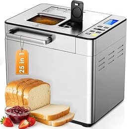 EUHOMY Máquina de fazer pão 25 em 1 máquina de fazer pão de 900 g, máquinas de pão com dispensador de nozes e dispensador de fermento, 3 tamanhos de pão, 3 cores de crosta, máquina de massa com opções