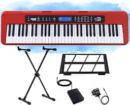 Kit Teclado Musical Estudante Kobe KB-300 5/8 61 Teclas Sensitivas ao Toque com Pedal Sustain e Suporte em X