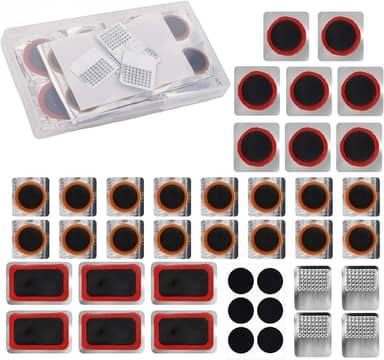 Kit de reparo de pneu de bicicleta, 30 peças de remendos de pneu Kit de reparo de perfuração de pneu de bicicleta com 6 peças de adesivos de perfuração sem cola e raspas de metal para reparo de pneu