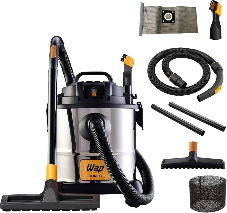 WAP Aspirador de Pó e Água Barril GTW INOX 20, Compacto, 20 Litros, com Filtro Lavável, 160mbar 1600W 220V