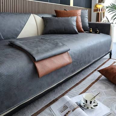 vctops Capa de sofá de couro sintético vintage à prova d'água capa de sofá seccional antiderrapante capa de sofá para cães, crianças, protetor de móveis de animais de estimação (cinza, 43" x 94")