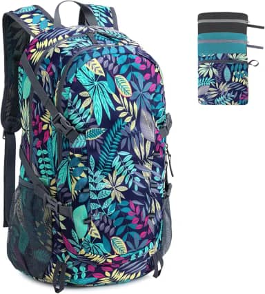 Mochila de caminhada de 40 L, leve, dobrável, para caminhada, com bolso molhado, impermeável, bolsa de acampamento de viagem para homens e mulheres