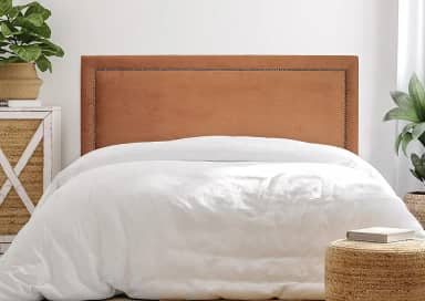 Cabeceira King Reta Luxo 193x60 Veludo Terracota - Tachas Fumê