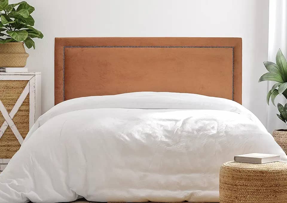 Cabeceira King Reta Luxo 193x60 Veludo Terracota - Tachas Fumê