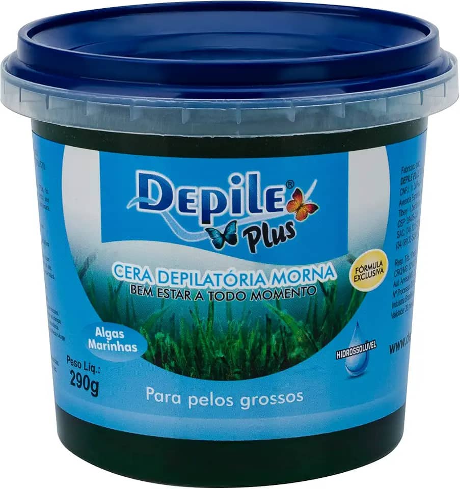 Depile Plus Cera Depilatória Morna para Pelos Grossos, Algas Marinhas, 290g