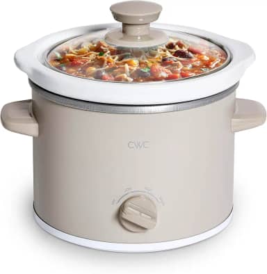 COOK WITH COLOR Mini Panela Elétrica Redonda De Cozimento Lento 2 Qt - Configurações Ajustáveis, Cerâmica Removível, Tampa Vidro Temperado, Lavável Na Máquina Lavar Louça, Alças Laterais Frias Ao To