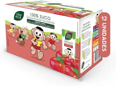 LIFE MIX Turma da Mônica - Suco de Maçã em Caixinha - 100% Suco, Sem Adição de Açúcares, Sem Conservantes e Corantes, Ômega 3 DHA, Vitaminas C e D, Cálcio, Fibras - Vegano - Pack 12 x 200ml