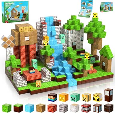 Blocos Magnéticos - 100 Peças De Blocos De Construção Magnéticos, Brinquedos De Cubo Magnético Empilháveis, Conjunto De Construção De Mundo Florestal, Brinquedos Sensoriais Stem Montessori