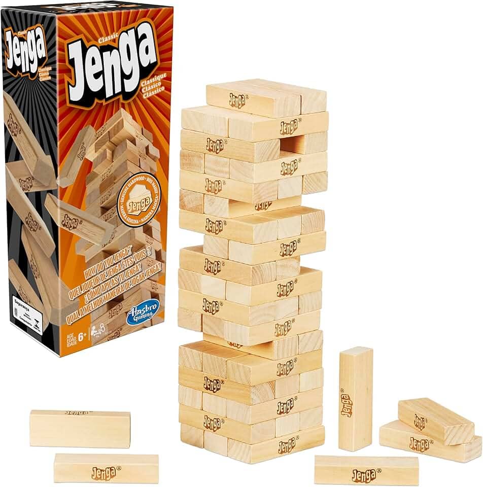 Hasbro Gaming Jenga clássico Jogo de equilíbrio e estratégia com 54 peças, brinquedo para crianças, brinquedos de Natal para crianças a partir de 6 anos