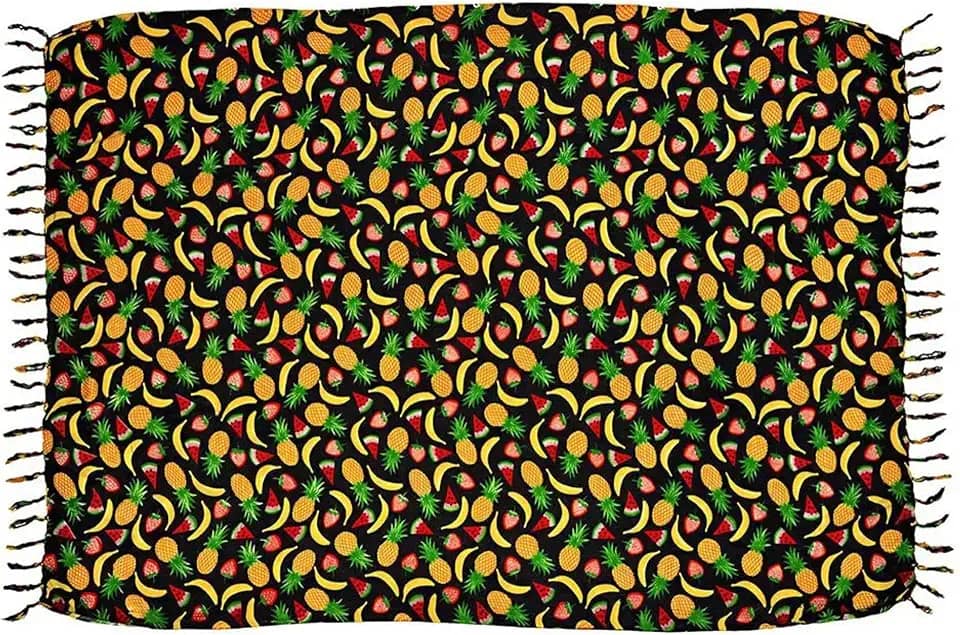 Canga de Praia Tropical, Estampa Frutas, Viscose com Franjas, Saída de Praia Verão