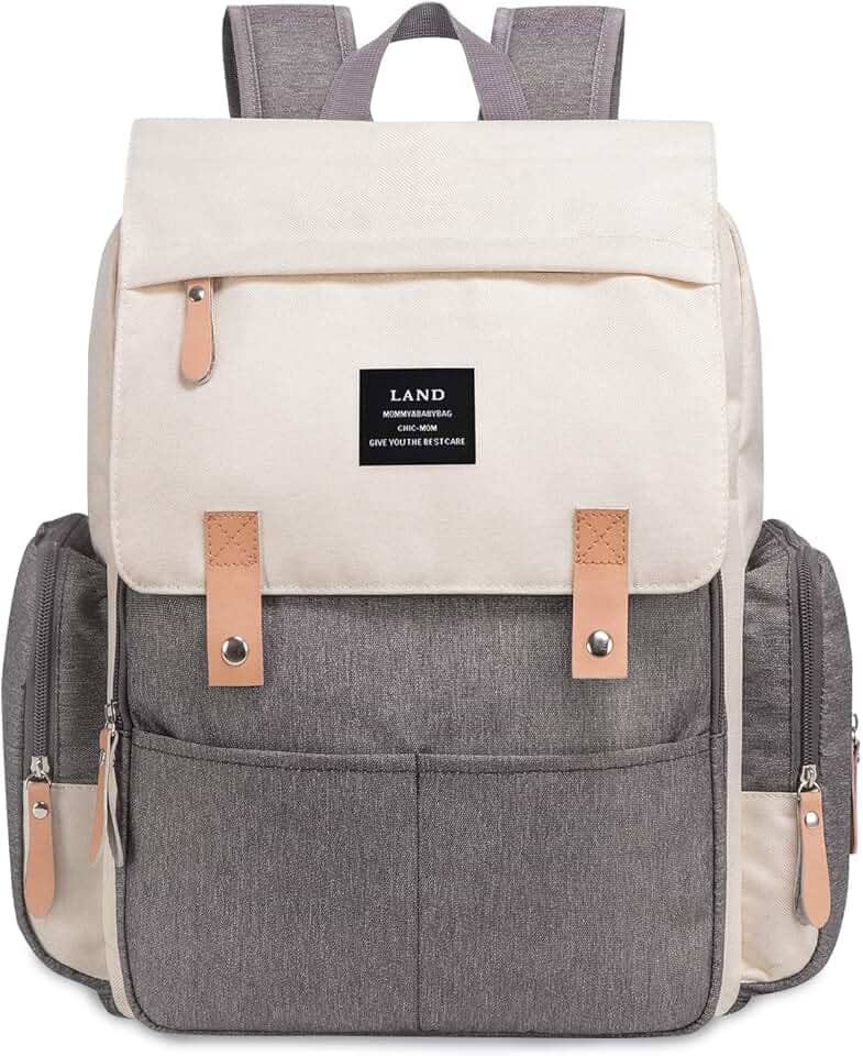 THE LAND Bolsa Mochila Maternidade, Original, Modelo Luxury, Marca d’água LANDUO, Até 7kg, 16 Bolsos Funcionais, Trocador, Ganchinhos, Impermeável, Térmica, Oxford 600D.
