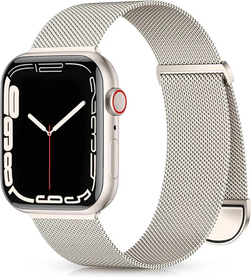 Pulseira de metal Zedoli compatível com Apple Watch séries 9, 8, 7, 6, 5, 4, 3, 2, 1 SE Ultra, 40 mm, 38 mm, 41 mm, 45 mm, 44 mm, 42 mm, 49 mm, masculina, feminina, magnética, malha milanesa, aço inóx