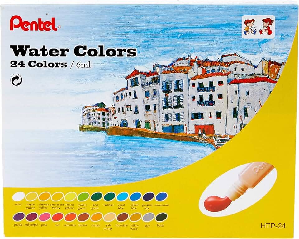 Pentel HTP-24B Aquarela HTP a Base de água, 24 Cores