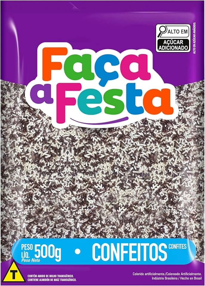 Faça a Festa – Confeito Granulado Mesclado 500g | Mescla de Cores Branco e Preto | Ideal para Decoração de Doces, Bolos e Sobremesas com Toque Sofisticado