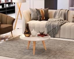 Mesa De Centro Dubai Sala Decorativa Redonda Tripé Pés Palito (OFF WHITE)