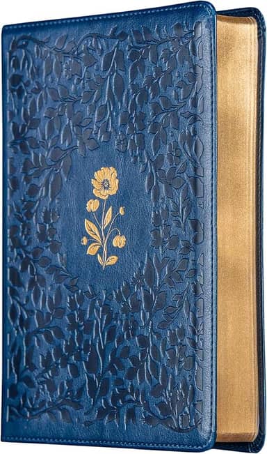 Bíblia ACF com espaço para anotações, Couro-soft azul com flores em baixo relevo, Leitura Perfeita