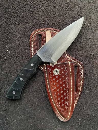 Faca Boiadeiro Muladeiro Lisa Bainha Couro Legítimo 5Pol Uso Versátil Artesanal Corte Preciso Cozinha Churrasco Inox420 (LISA PRETO)