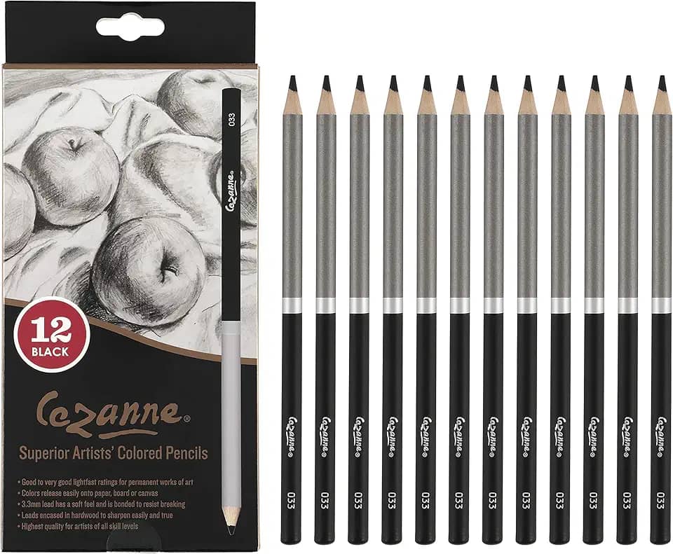 Creative Mark Cezanne Conjunto de 12 lápis de cor premium pretos - lápis de colorir altamente pigmentados para desenhar, misturar, colorir e mais