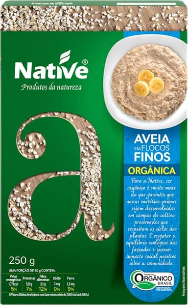 Aveia em Flocos Finos Orgânica, Native, 250 g