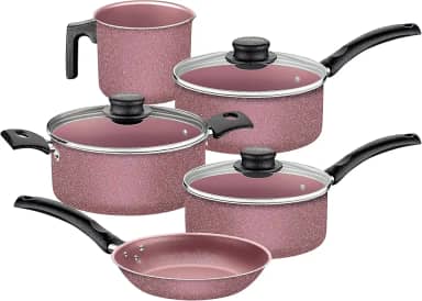 Jogo de Panelas Tramontina Turim em Aluminio com Revestimento Interno e Externo em Antiaderente Starflon Max Rosa 05 Peças