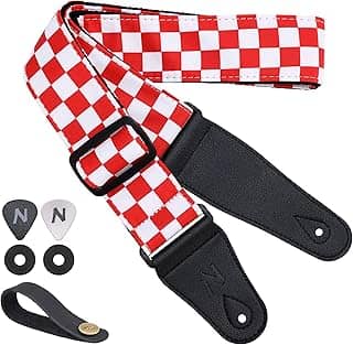 Nefelibata Alça de guitarra - 5 cm de largura de camada dupla de algodão design original alças ajustáveis para guitarra com extremidades longas de couro
